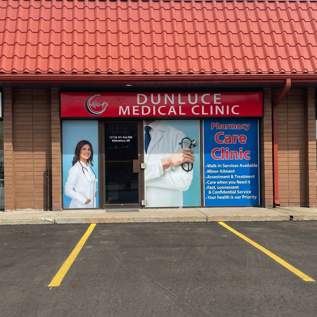 Dunluce Medical Clinic storefront in Edmonton, Alberta